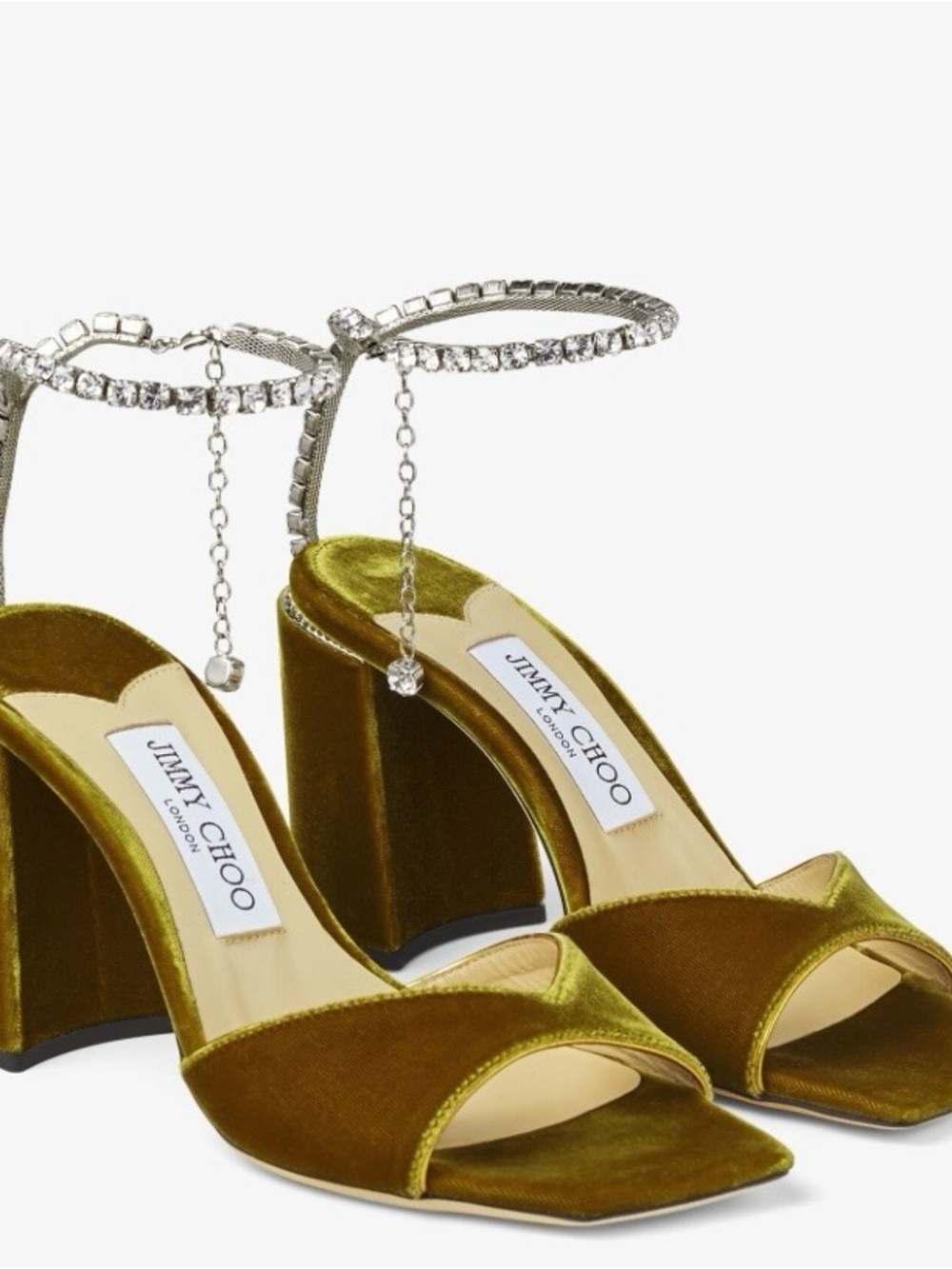 Jimmy Choo Saeda Sandal 85 Citrine Velvet Sandals With Swarovski Crystal Chain View 6